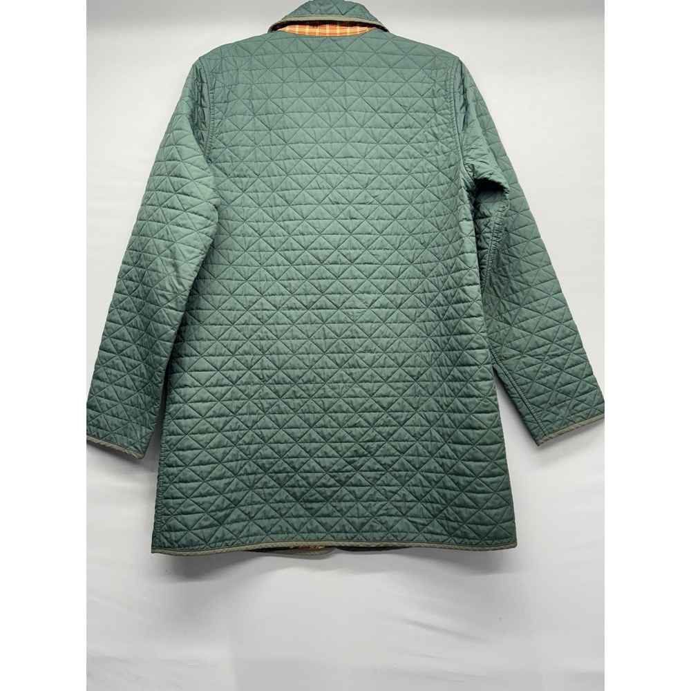 Lands' End Quilted Green Jacket with Orange Plaid Lining - Picture 3 of 13